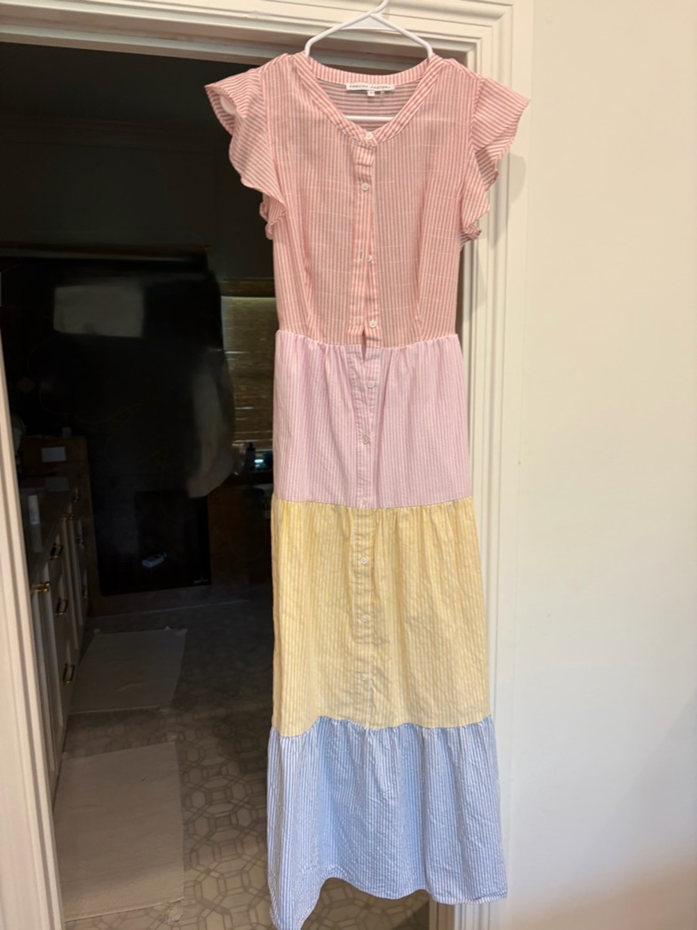English Factory Pink Yellow Blue Tiered Maxi Dress